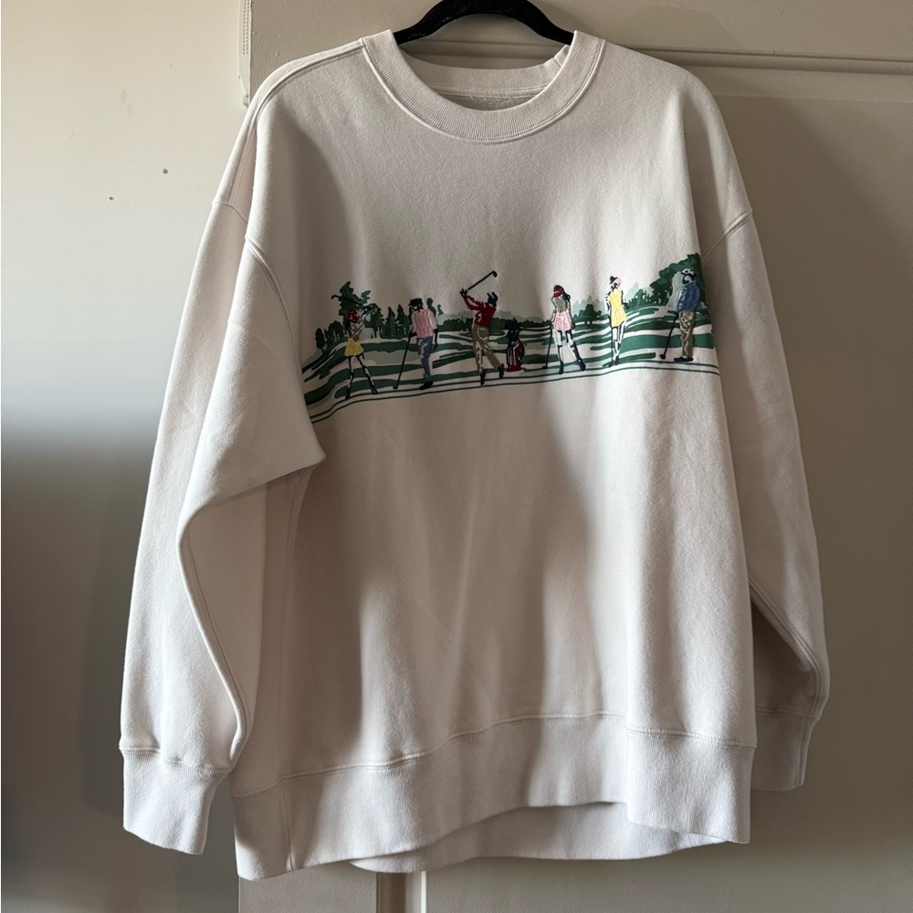 Abercrombie & Fitch Cream Embroidered Crewneck Sweater with Golf Design